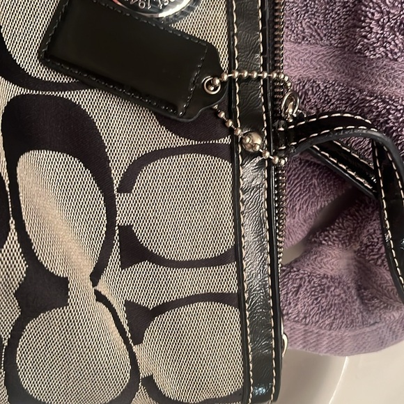 Coach Black and Brown Signature Tote with Leather Trim - Picture 10 of 15